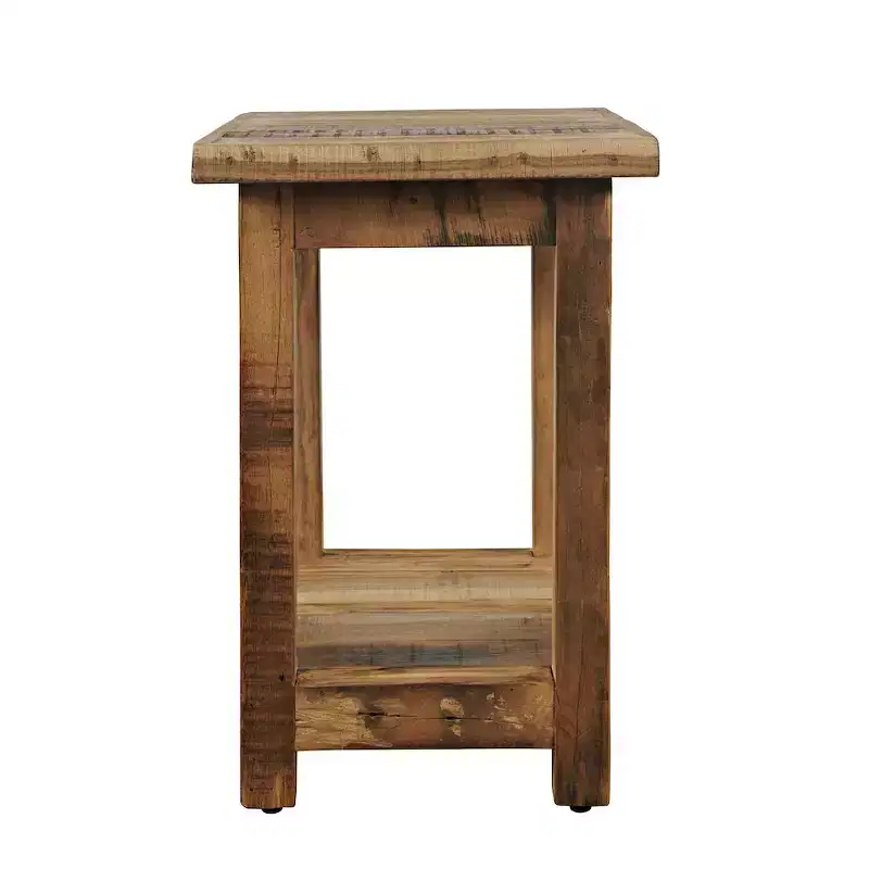 Rustic Reclaimed Solid Wood Chairside End Table with Storage Shelf