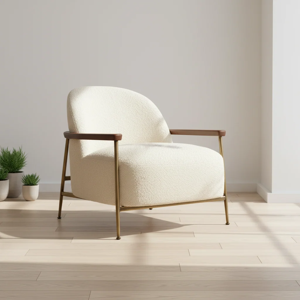Modern Dark Grey Upholstered Lounge Chair with Armrests & Solid Wood Legs for Living Room