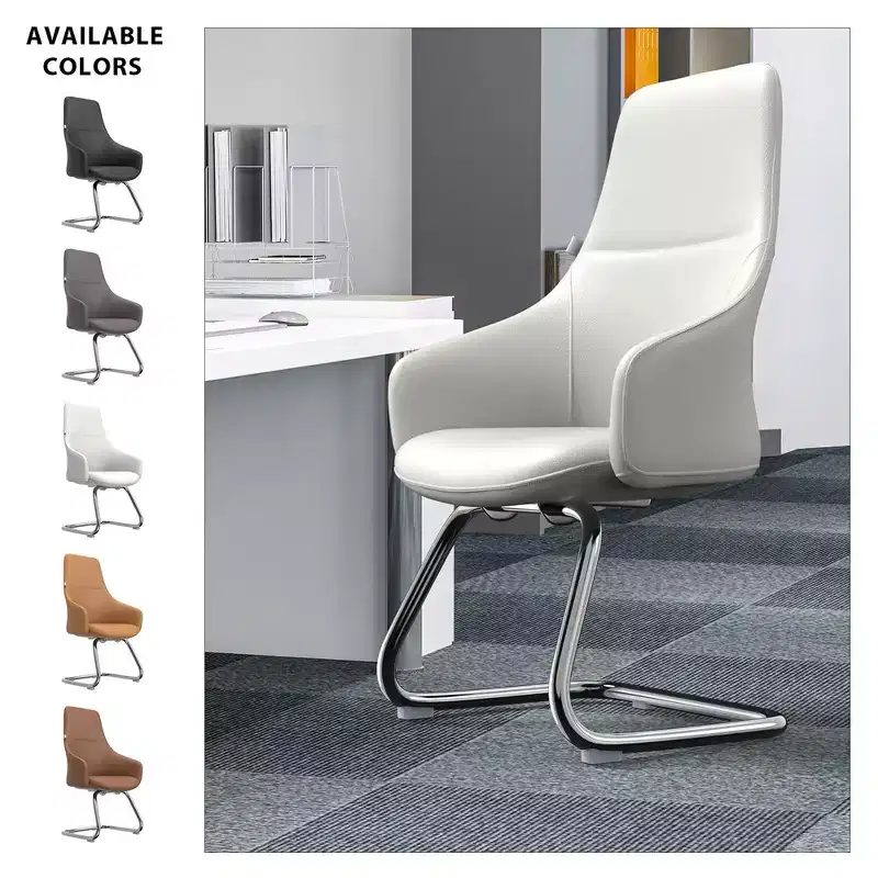 Ergonomic Faux Leather Office Chair Iron Sled Base Adjustable Height 330 lbs Capacity