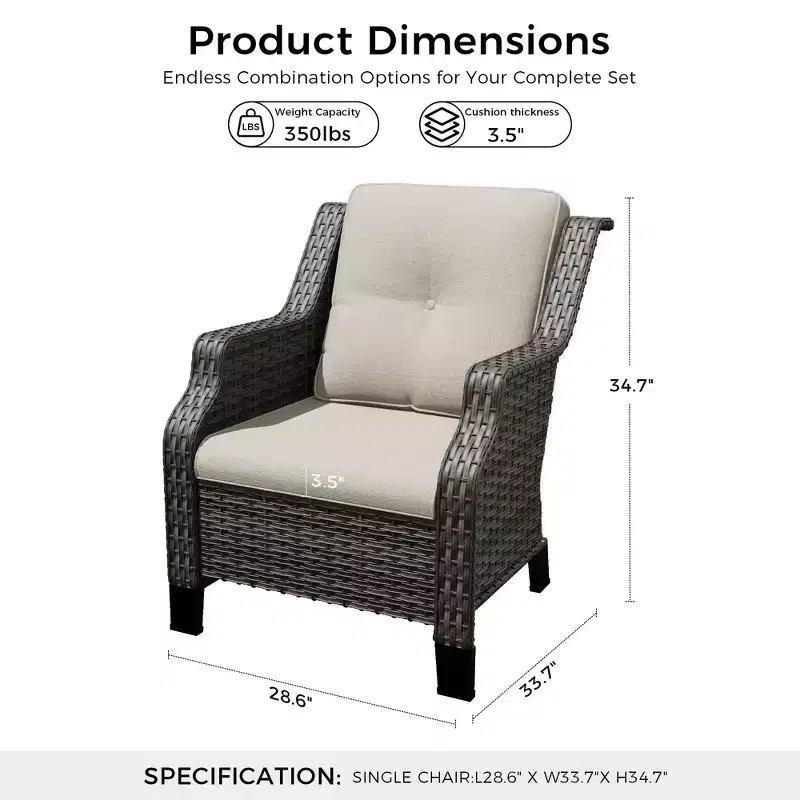 UPTIOT Modular Outdoor Lounge Chair with 350lbs Capacity