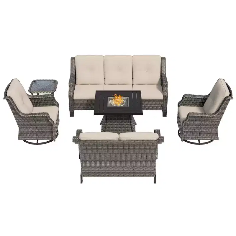 UPTIOT 7-Person Seating Group With Fire Pit And Cushions
