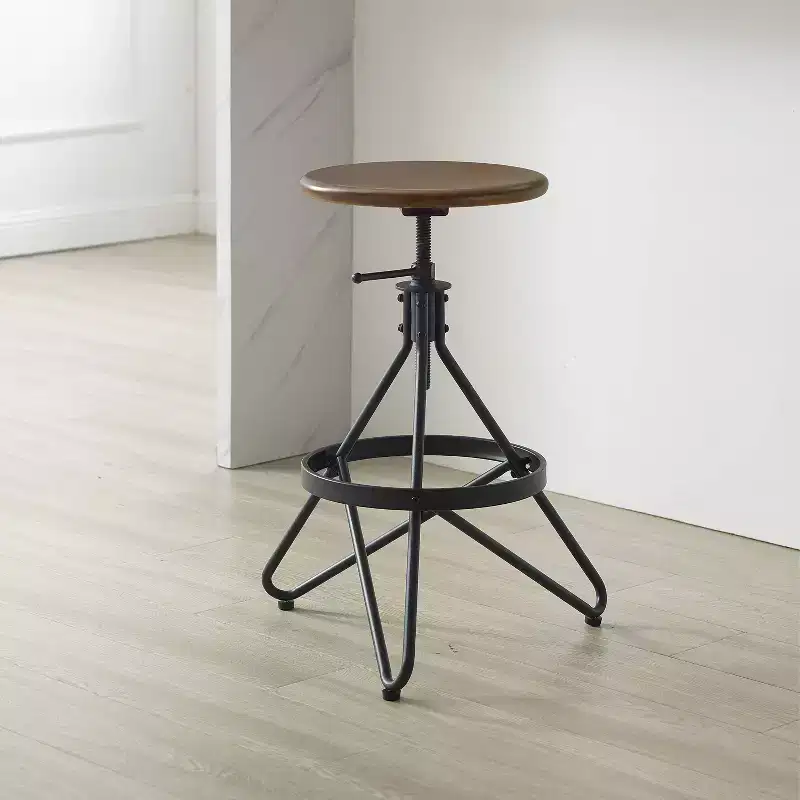 Adjustable Height Swivel Barstool, Brown/Matte Black, Steel Frame, Industrial Farmhouse Style, Footrest