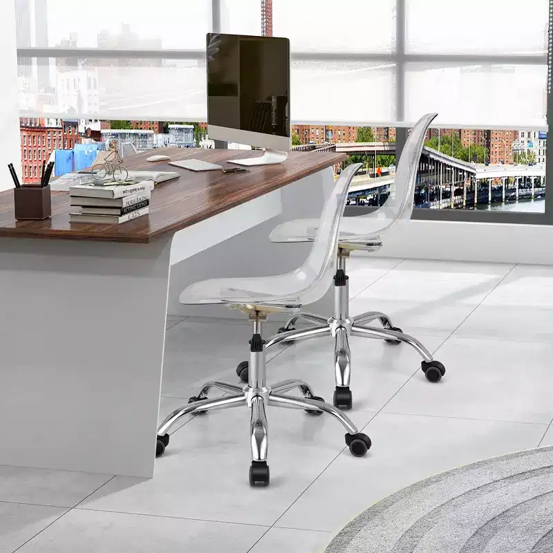Set of 2 Rolling Acrylic Armless Swivel Vanity Ghost Chair – Adjustable Height