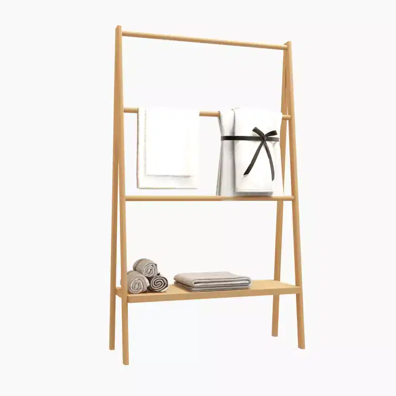 Bamboo Ladder Towel Rack with Storage Shelf, Freestanding Drying Stand for Bathroom & Bedroom