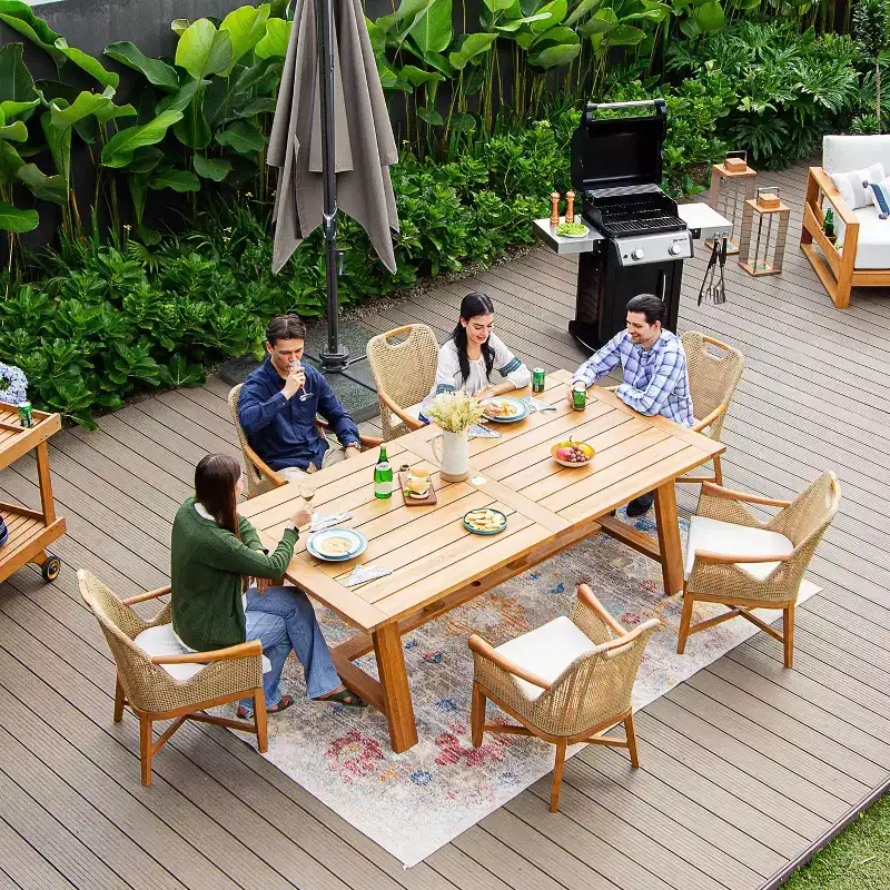 Sonoma Lane Quinlan 7pc Teak Outdoor Patio Dining Set with Seat Pad - Weather-Resistant