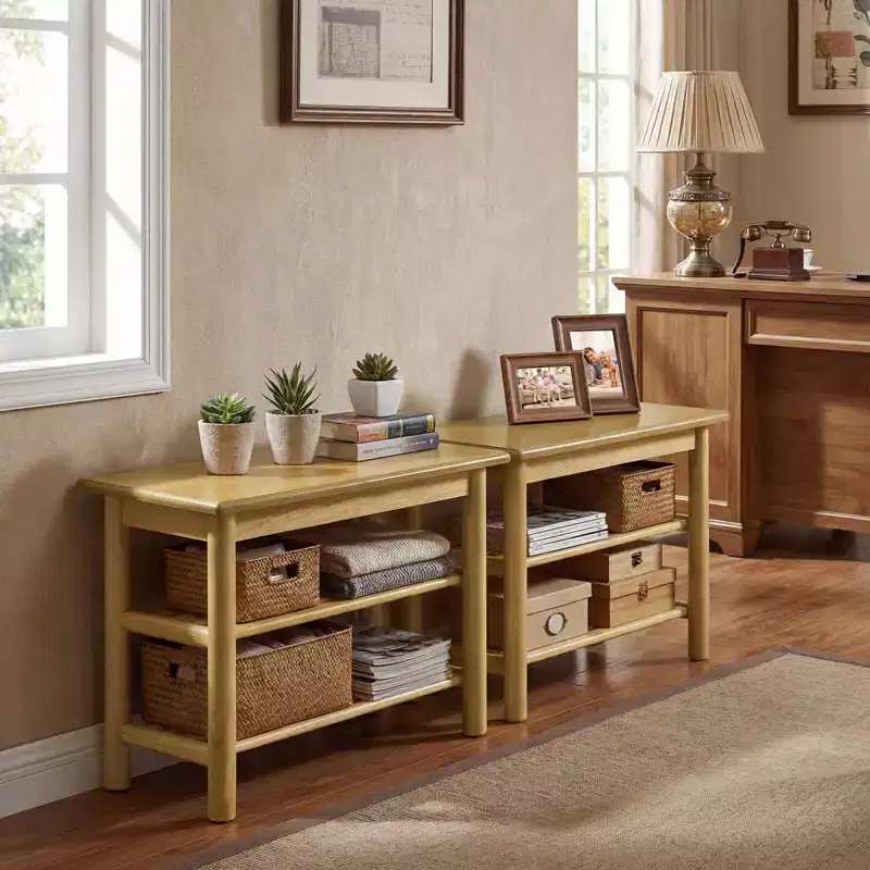 3-Tier Rubberwood Shoe Rack Bench, Freestanding Shoe Changing Bench with Slatted Shelves