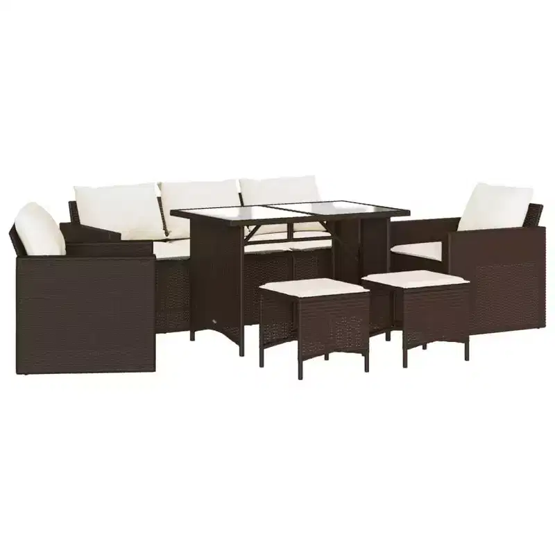 vidaXL Patio Sofa Set with Cushions, Table and Modular Sofas, 6 Piece Poly Rattan
