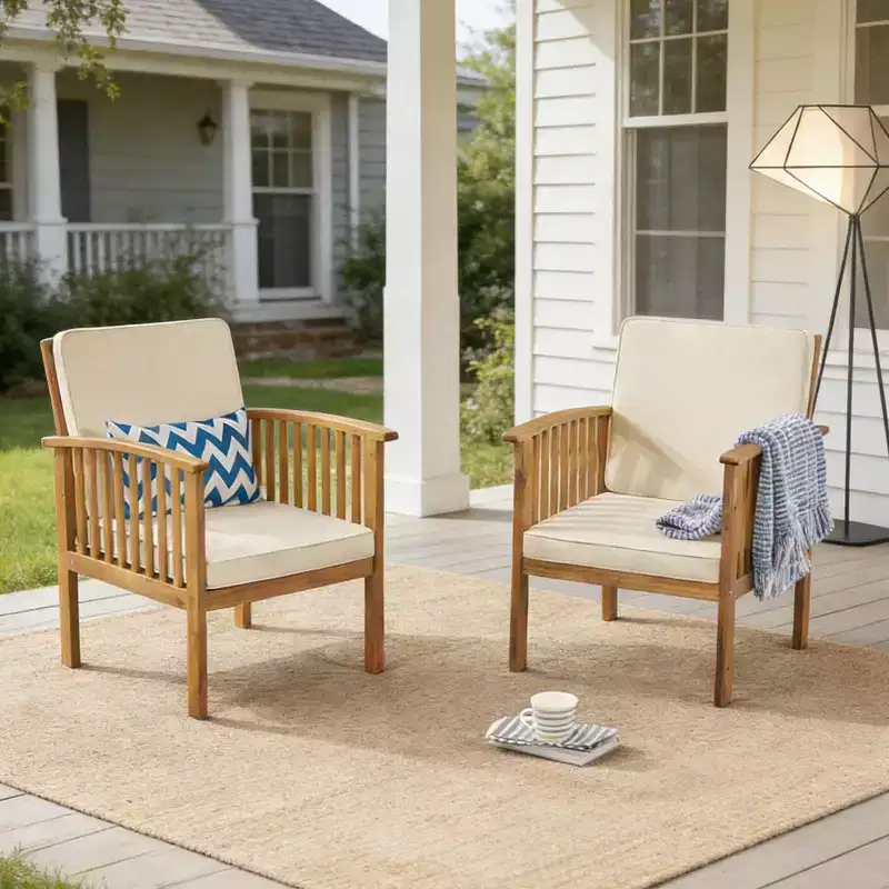 3-Piece Patio Conversation Set Acacia Wood Outdoor Furniture, 2 Club Chairs with Side Table for Garden/Patio/Deck - ModernLuxe