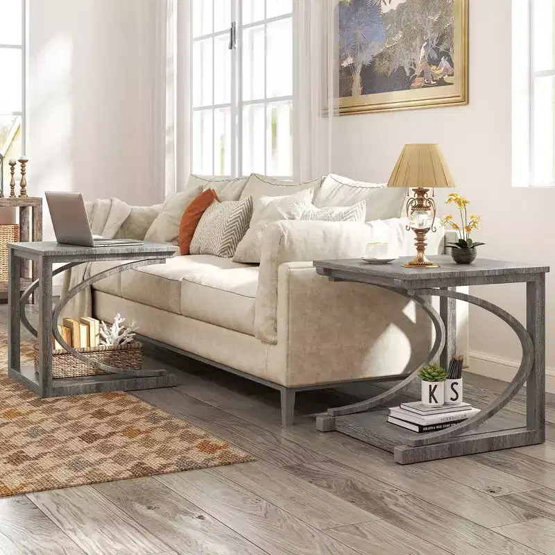 Costway 2PCS 24 Side End Table w/ Storage Shelf & Rubber Wood Frame for Small Space