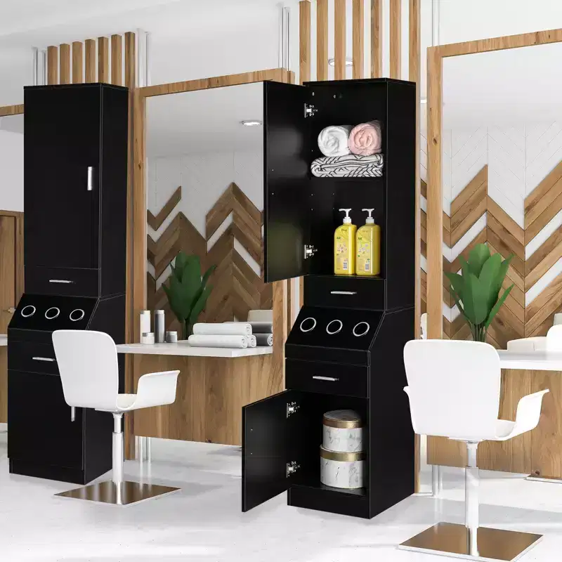 Karl Home Barber Storage Station Cabinet with 2 Drawers 2-Tier Storage Shelf Cabinet 1 Storage Cabinet