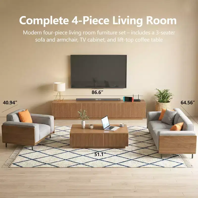 51.1 Mid-Century Modern Lift Top Coffee Table, Walnut Rectangular Center Table for Living Room