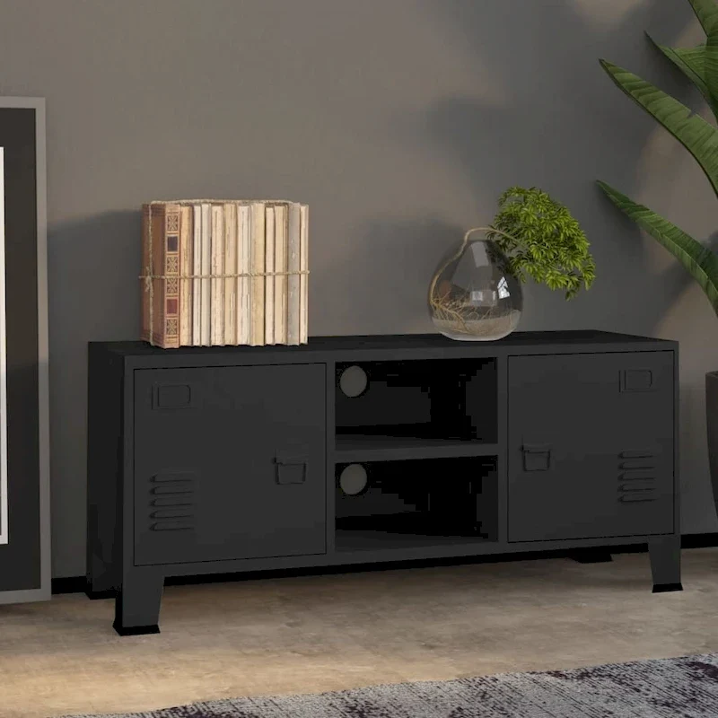 Industrial Metal TV Stand with 2 Doors and Storage Shelf - 41.3W