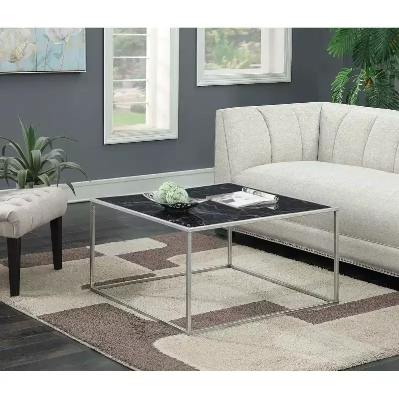 Gold Coast Coffee Table Black Faux Marble/Silver - Breighton Home