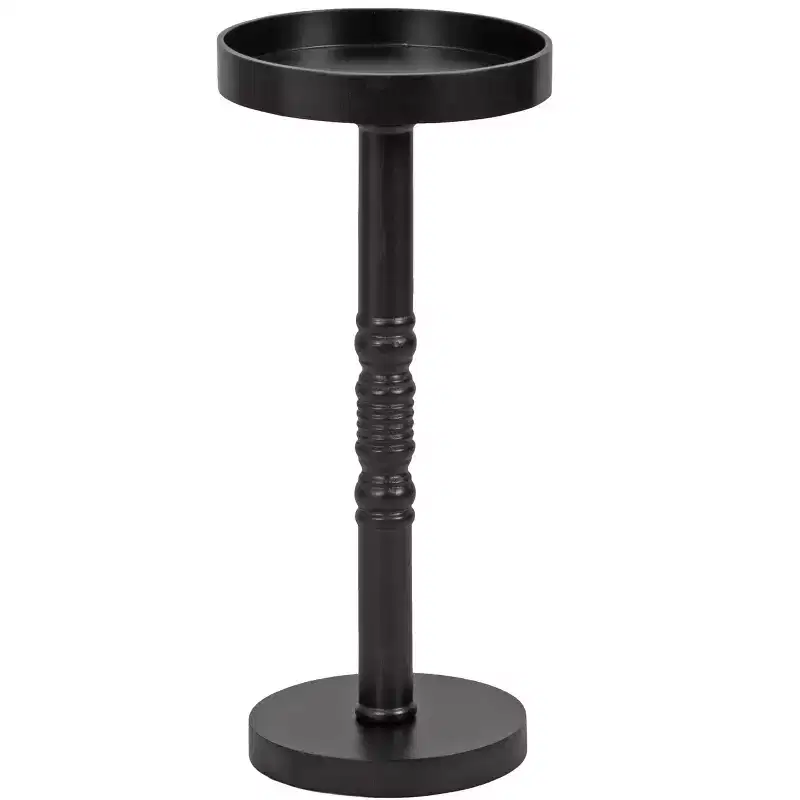 Farmhouse Pedestal End Table, Distressed Gray Finish, Solid Wood