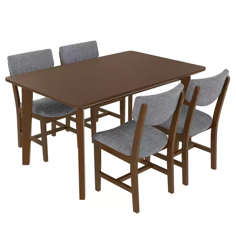 5-Piece Rustic Dining Set with Wood Table and 4 Upholstered Chairs in Espresso