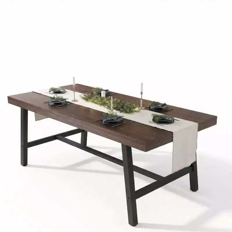 GustoWave Industrial Dining Table for 6-8 People, 70.9 Long Wooden Kitchen Table with Sturdy Metal Frame