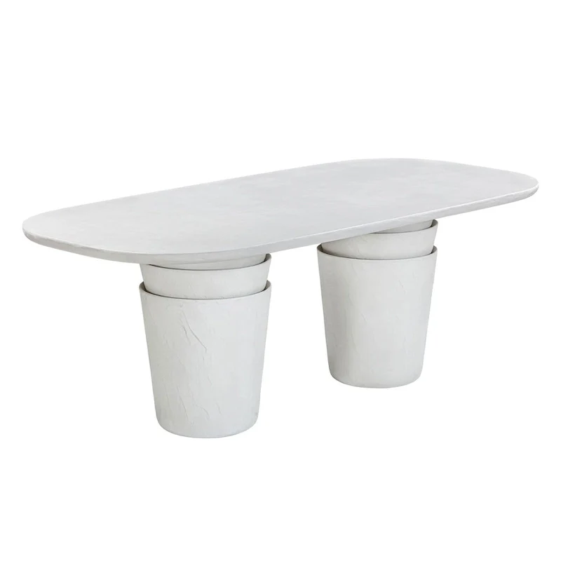 Margot Light Grey Faux Plaster Indoor/Outdoor Concrete 83 Oval Dining Table