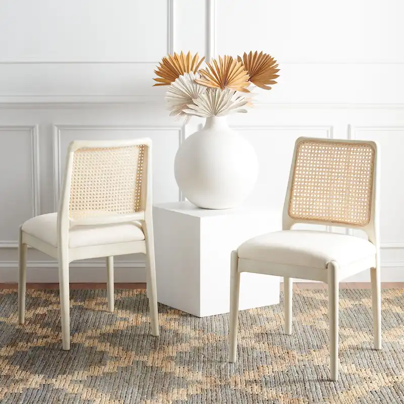 SAFAVIEH Sylva Rattan Cushion Dining Chair (Set of 2) - 19 W x 17.5 L x 32 H - 19Wx18Dx32H