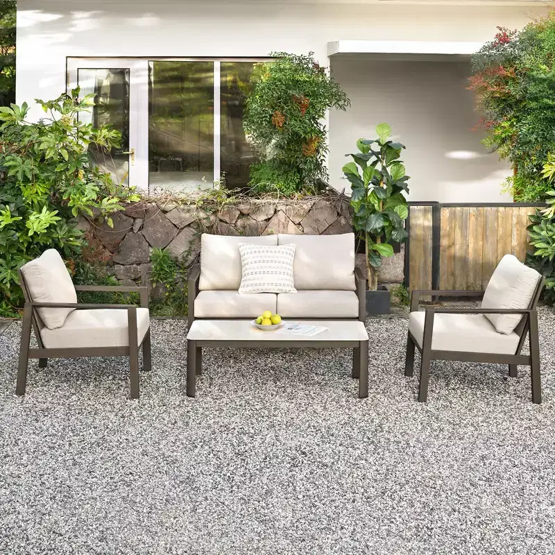 HAPPATIO Patio Conversation Set, 4-Piece Aluminum Oversized Patio Furniture Set with Rope Woven Backrest for Yard, Porch, Balcony