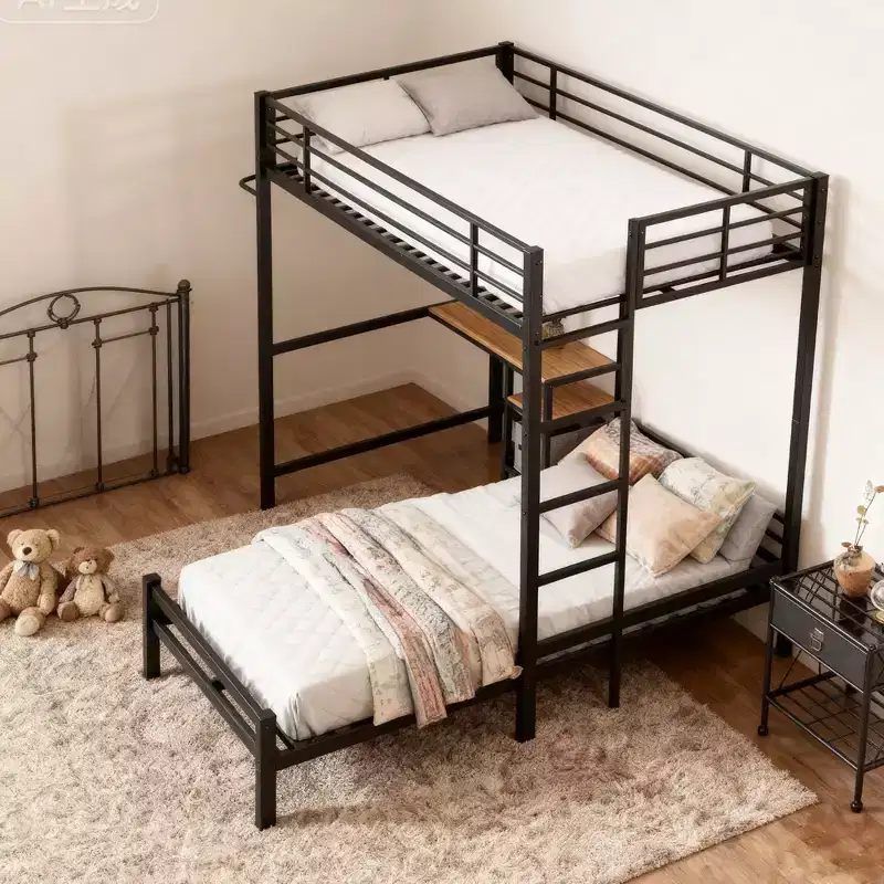 GDFStudio Benson Modern Metal Twin Over Twin L-Shaped Bunk Bed with Desk Station and Drawers
