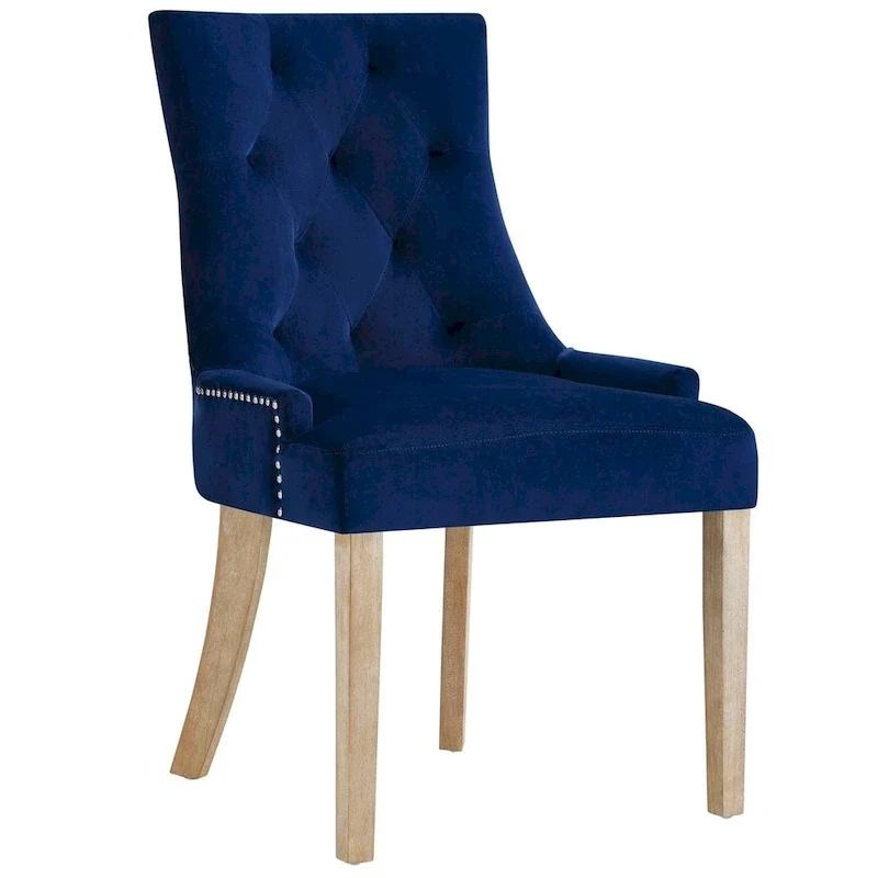 Tufted Velvet Upholstered Dining Chair With Nailhead Trim in Black