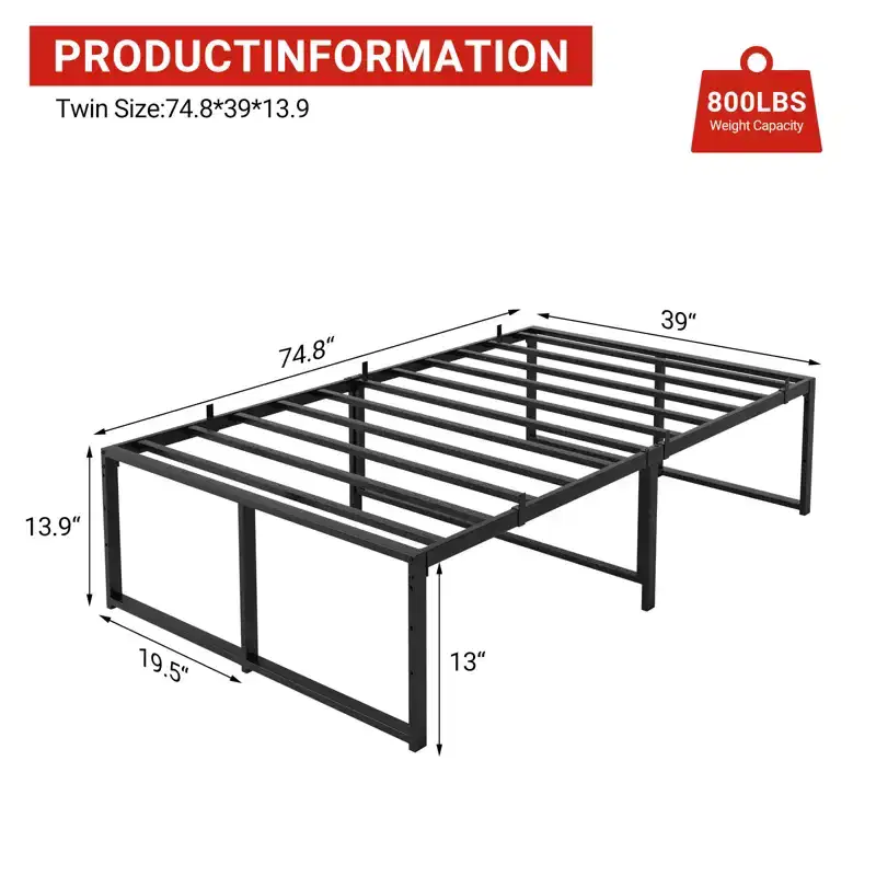 Metal Platform Bed Frame, Heavy Duty Strong Support Slat Full Size Bed, No Box Spring Needed, Under Bed Storage