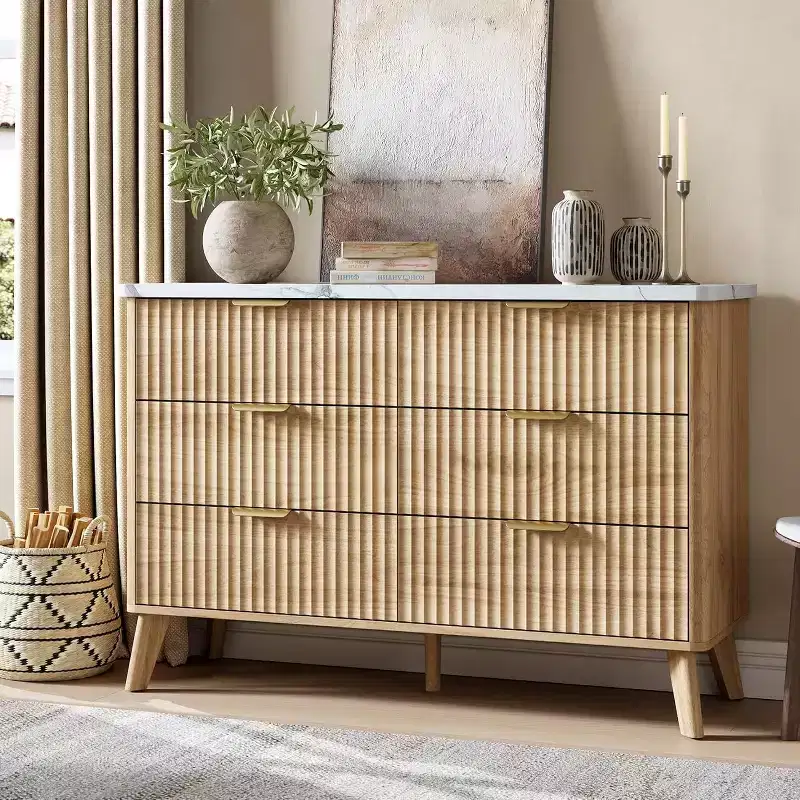 6 Drawer Dresser for Bedroom, 47 Wide Chest of Drawers with Thickened & Large Pattern Design