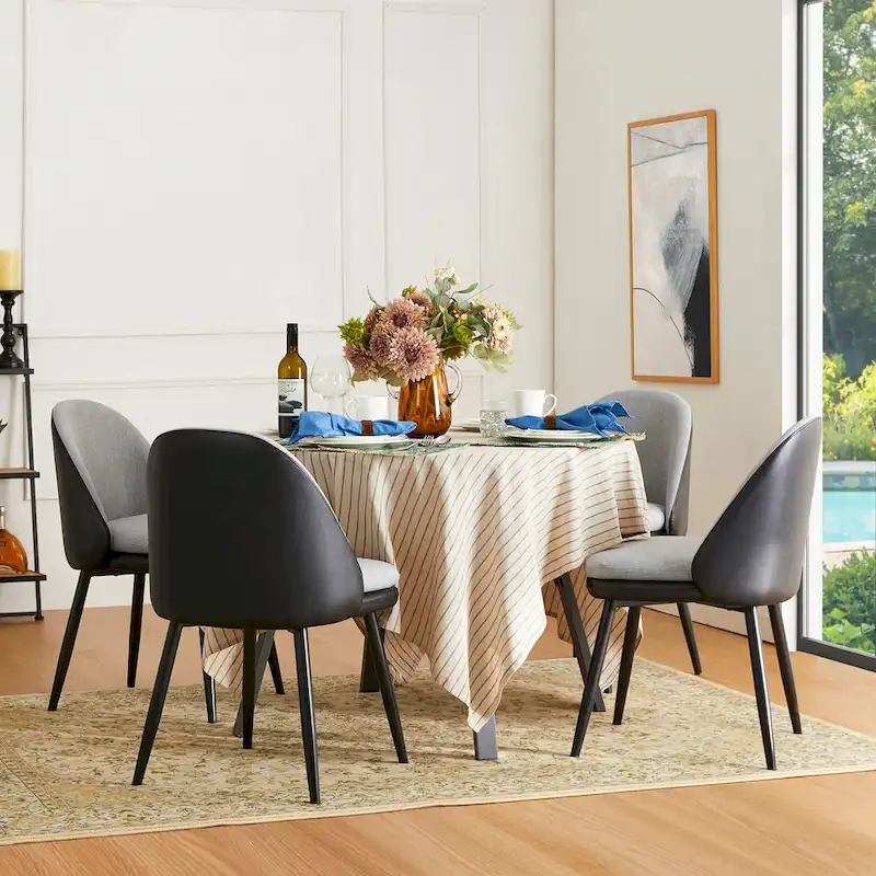 Glitzhome Set of 4 Mid-Century Leatherette Stitched Dining Accent Armchairs