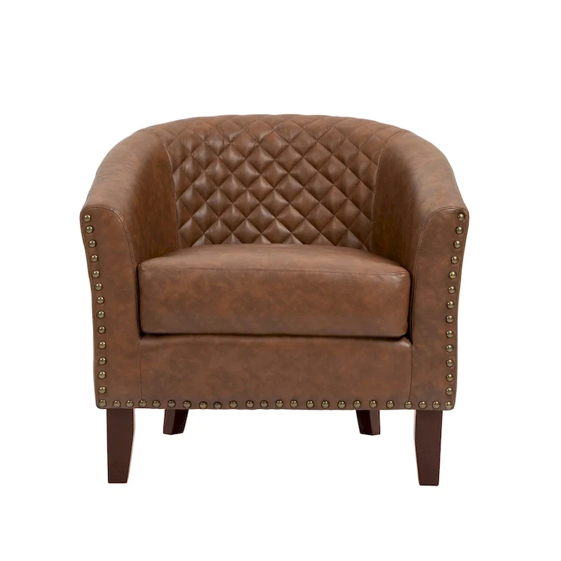 Ethan Accent Chair Barrel PU Leather with Nailhead Trim