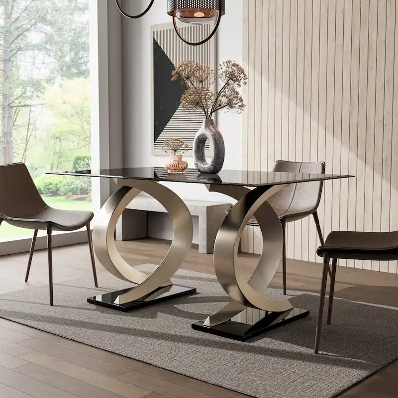 Modern 58-inch Glass Top Dining Table