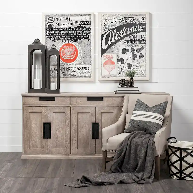 Natural Brown Solid Wood 3 Drawer 6 Door Sideboard - 81.5W x 18.5D x 36.0H