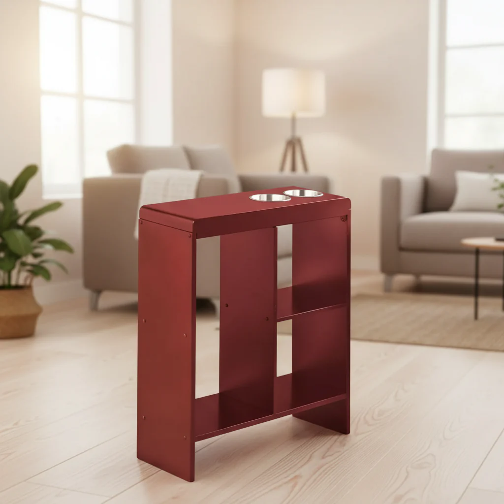 Side End Table with Drink Holders, Storage Shelves & Magazine Holder - Living Room Organizer