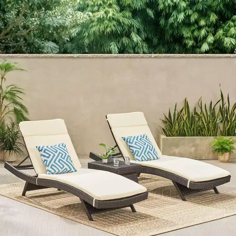 GDFStudio Olivia Multibrown 3 Piece Armless Chaise Lounge Chat Set with Cushions