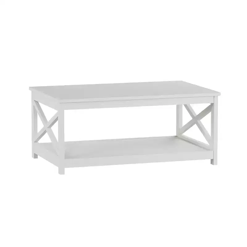 Hastings Home 2-Tiered Low Profile X-Leg Design Coffee Table - White