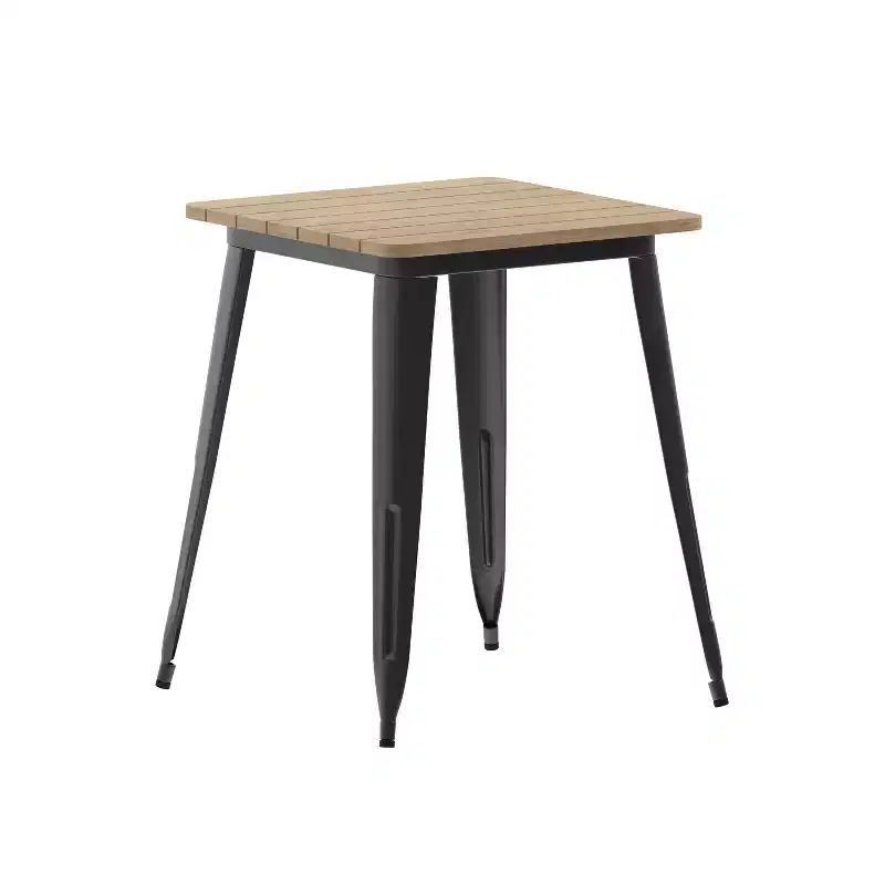 Merrick Lane Indoor/Outdoor Dining Table, 23.75 Square All Weather Poly Resin Top with Steel Base