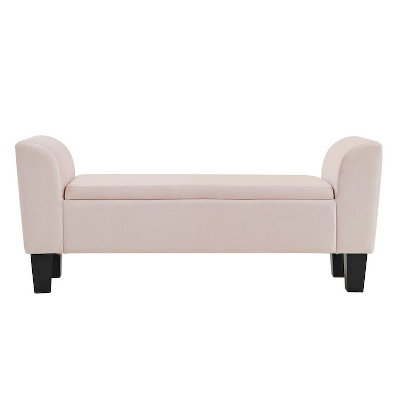 Cesar 55 Inch Ottoman Bench with Storage, Padded, Curved Arms, Pink Velvet