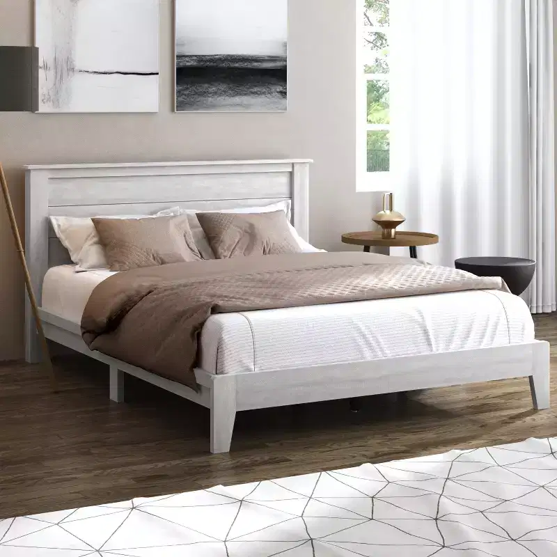 Queen Platform Bed with Headboard, Dusty Grey Oak