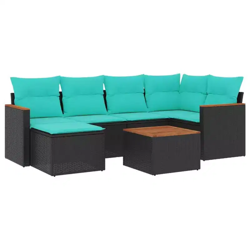 vidaXL Patio Sofa Set Black PE Rattan, Powder-Coated Steel, Polyester Fabric