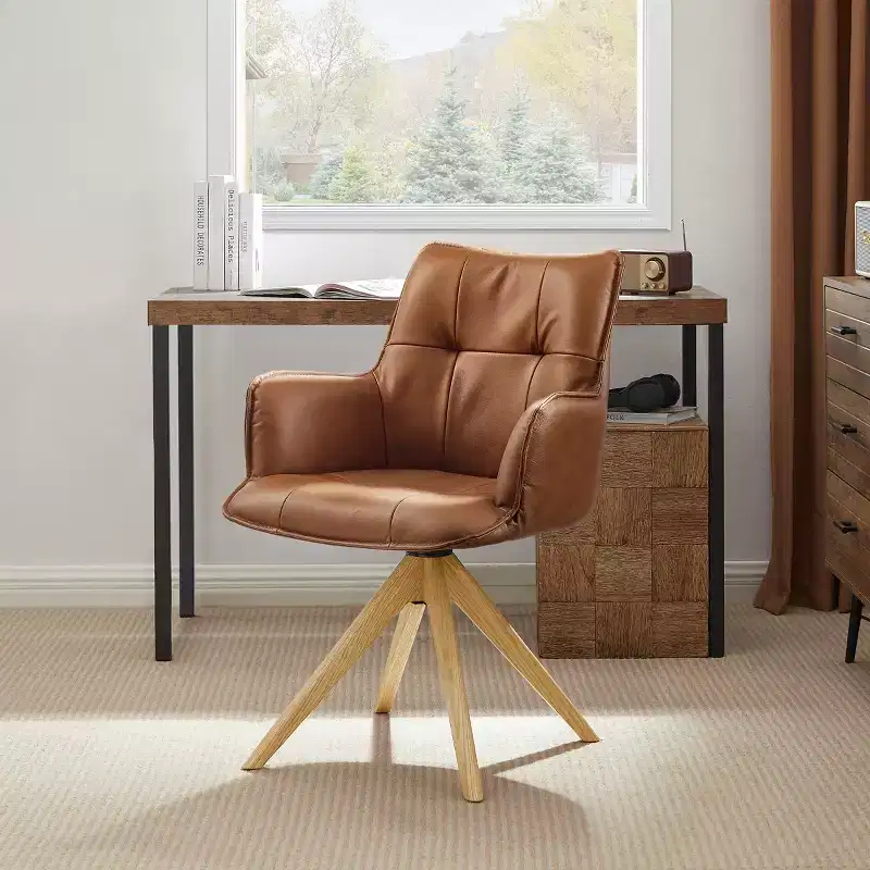 Art Leon Genuine Leather Home Office Swivel Accent Chair