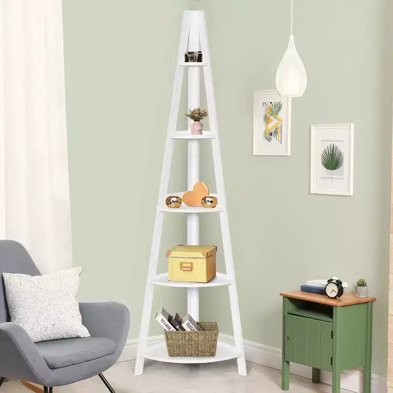 5-Tier Corner Ladder Shelf – A-Frame Bookshelf, White, 69