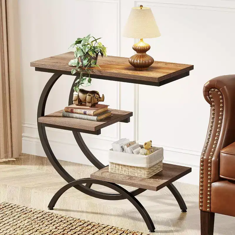 Tribesigns Industrial 3-Tier C-Shaped Accent Table