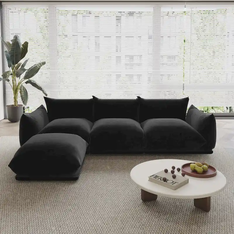 104 L-shape Chenille Modular Sofa Modern Sectional Semi-firm Sofa Couch with Ottoman