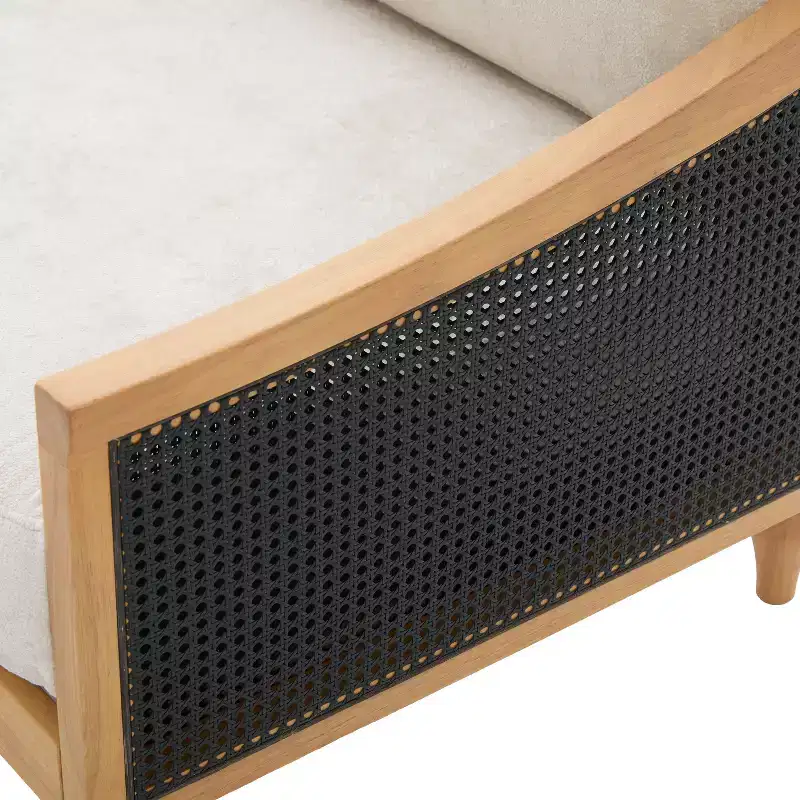 Christopher Knight Home Sachiko 70.9 Mid-Century Modern 2-Seater Rubberwood Chenille Upholstered Sofa with Rattan Armrests