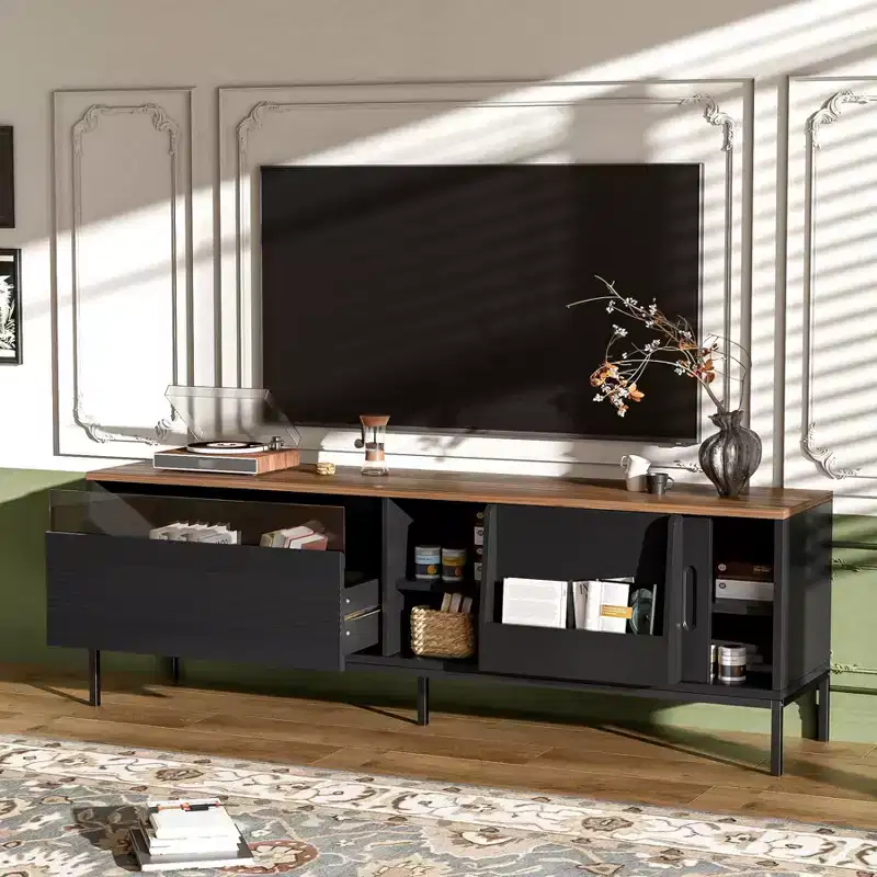 Modern TV Stand for TVs up to 75, 70.8'' Wooden Entertainment Center with Storage & Sliding Door, Media Console Table for Living Room Bedroom