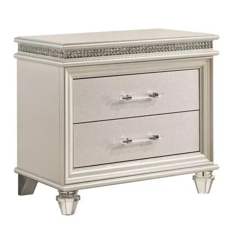 2-Drawer Nightstand with Acrylic Feet and Crystal Accents, Silver