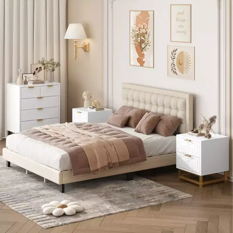 White 5 Drawer Dresser with Wide Storage, Modern Chest Organizer with Metal Legs, Chest of Drawers