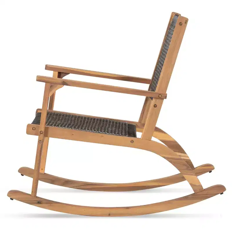 GDFStudio Antonio Patio Modern Acacia Wood Rocking Chair with Wicker Back and Seat (Set of 2)