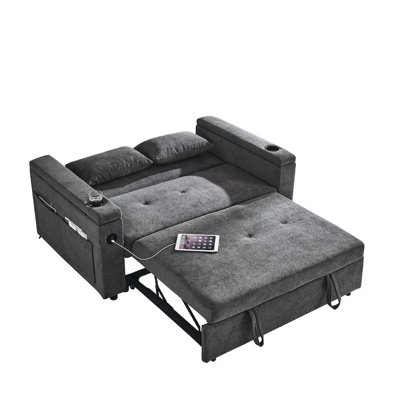 54 Pull-Out Sleeper Sofa Bed Double Seat Recliner Sofa Bed