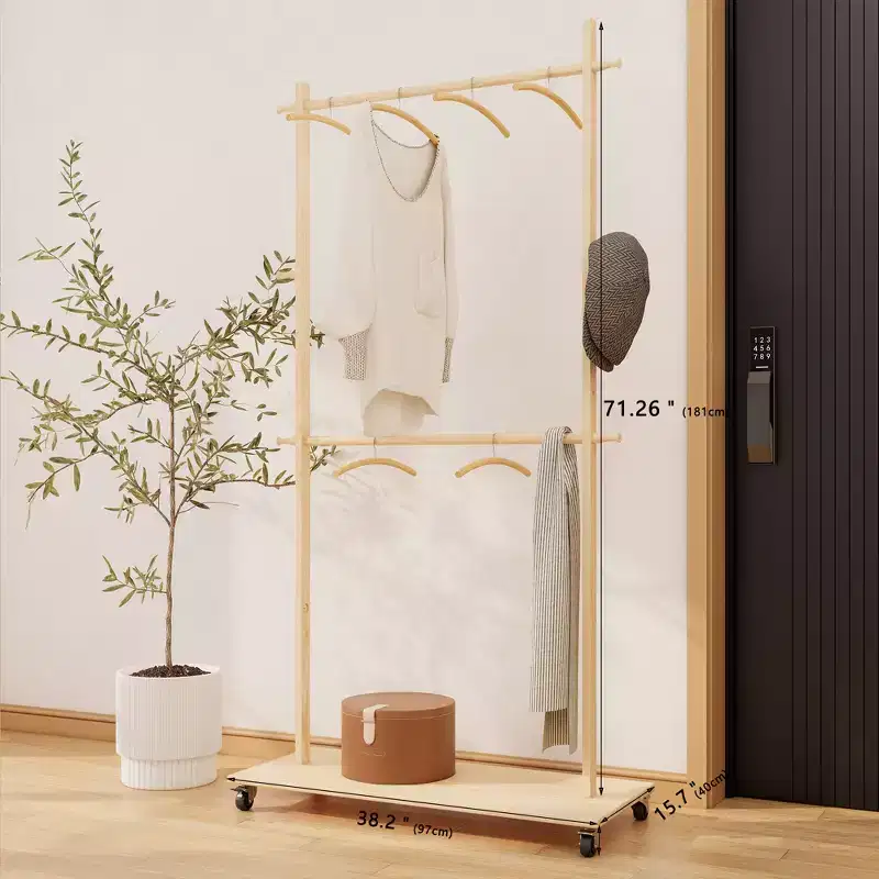 Wooden Valet Stand with Drawer, Coat Hanger, Shoe Shelf, and Tray Organizer