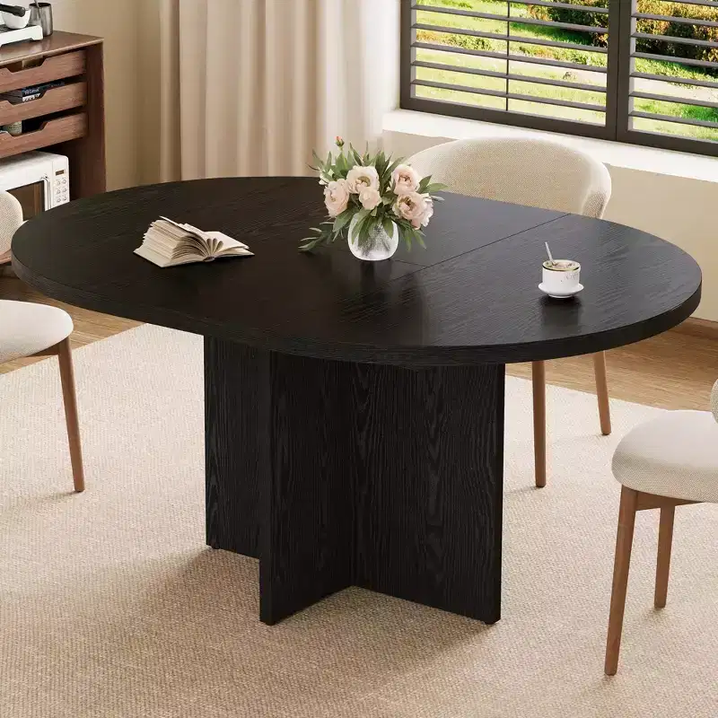 Dining Table for 4-8, Modern Kitchen Oval Dining Table with Removable Leaves, Dinner Table for Dining Room, Kitchen, Living Room